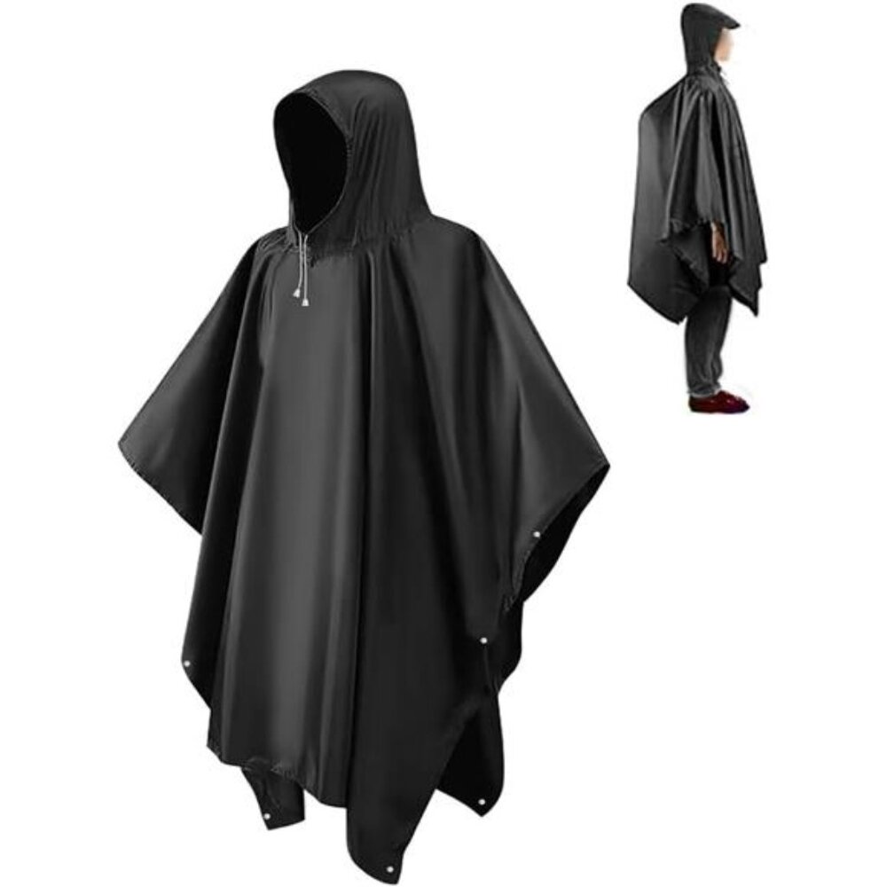 Reusable Rain Poncho Adult Waterproof Lightweight Hooded Camping Hiking Travel